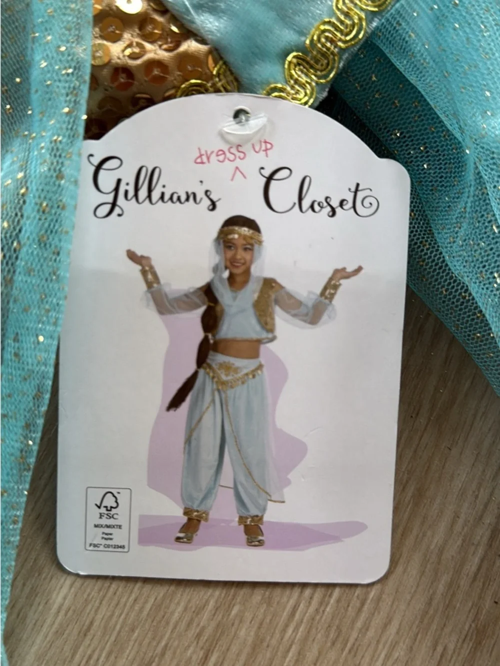 Girls Aqua and Gold Genie Princess Jasmine Costume Size 7/8